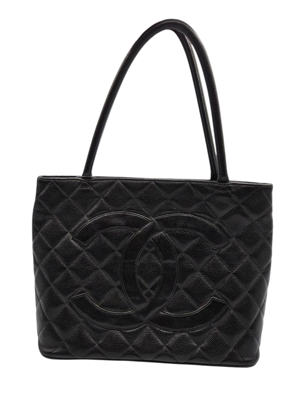 CHANEL Black Quilted Caviar Leather Tote